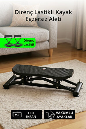 T-233 Kayak Egzersiz Aleti / LCD Ekran / Vakumlu Ayaklar / Direnç Lastiği