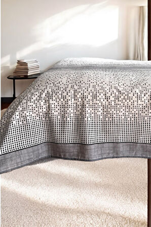 Alla Turca Çift Kişilik Modern Mozaik Desenli Pike – Gri | 200x240 cm | %100 Pamuk