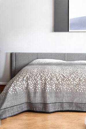 Alla Turca Çift Kişilik Modern Mozaik Desenli Pike – Gri | 200x240 cm | %100 Pamuk