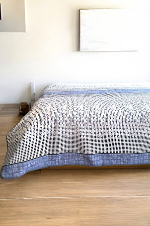 Alla Turca Çift Kişilik Modern Mozaik Desenli Pike – İndigo | 200x240 cm | %100 Pamuk