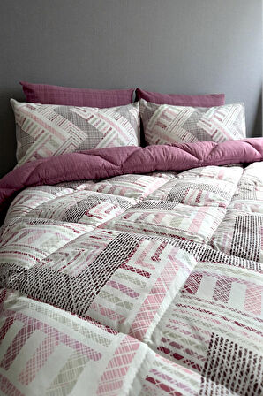 Alla Turca Çift Kişilik 4 Yastık Kılıflı Lastikli Çarşaflı Çift Taraflı Desenli Uyku Seti-Nova Gül Kurusu