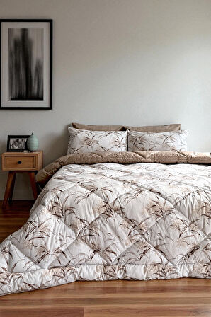 Alla Turca Çift Kişilik 4 Yastık Kılıflı Lastikli Çarşaflı Çift Taraflı Desenli Uyku Seti-Natura Sütlü Kahve