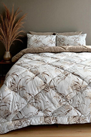 Alla Turca Çift Kişilik 4 Yastık Kılıflı Lastikli Çarşaflı Çift Taraflı Desenli Uyku Seti-Natura Sütlü Kahve