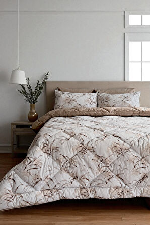 Alla Turca Çift Kişilik 4 Yastık Kılıflı Lastikli Çarşaflı Çift Taraflı Desenli Uyku Seti-Natura Sütlü Kahve