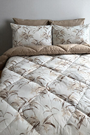 Alla Turca Çift Kişilik 4 Yastık Kılıflı Lastikli Çarşaflı Çift Taraflı Desenli Uyku Seti-Natura Sütlü Kahve