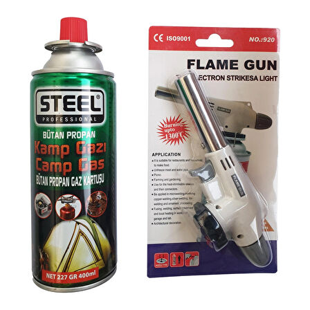 STEEL PROFESSIONAL - Kamp Gazı 1 Adet 400 ml - (Flame Gun - Pürmüz Çakmak 1 Adet )