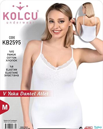 KOLCU KADIN LİKRALI GÖGÜS DANTEL ATLET-BEYAZ