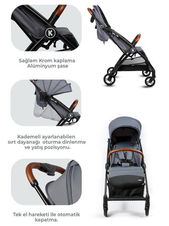 Kanz X-Flop Kabin Boy Bebek Arabası - Gri