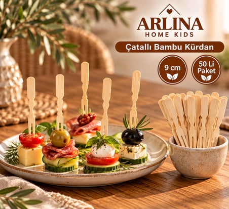 Arlina Home Kids Çatallı Bambu Kürdan 9 cm 50'li Paket