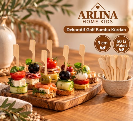 Arlina Home Kids Bambu Golf Kürdan 9 Cm 50'li Paket