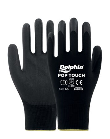 Dolphin Pop Touch Siyah Polyester Poliüretan İş Eldiveni