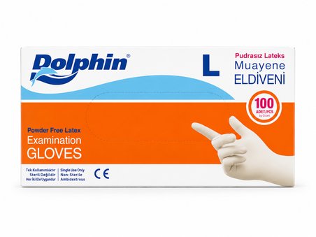 Dolphin Pudrasız Lateks Muayene Eldiveni L Beden 100 adet
