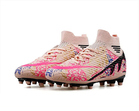 Laliga Erkek Çim Zemin Kramponu MKRP-SOMON-SIYAH-DESENLI Pembe