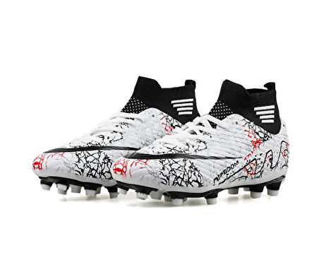 Laliga Genç Çim Zemin Kramponu GKRP-BEYAZ-SIYAH-DESENLI Beyaz