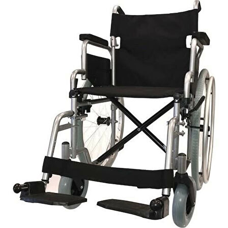 Poylin Manuel Tekerlekli Sandalye | Katlanabilir Sırtlı Çelik Şase, Bas-Çıkar Tekerlekli, Antibakteriyel Döşemeli P111