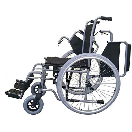 Poylin Manuel Tekerlekli Sandalye | Katlanabilir Sırtlı Çelik Şase, Bas-Çıkar Tekerlekli, Antibakteriyel Döşemeli P111