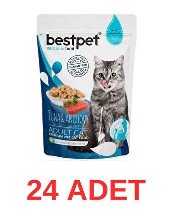 BestPet Jelly Pouch Ton Balıklı ve Hamsili Yetişkin Kedi Konservesi 85 Gr 24 Adet