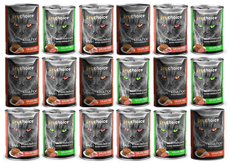 Pro Choice Somon-Kuzu-Biftek Aromalı Karışık Yetiskin Kedi Konservesi 400gr*18 Adet