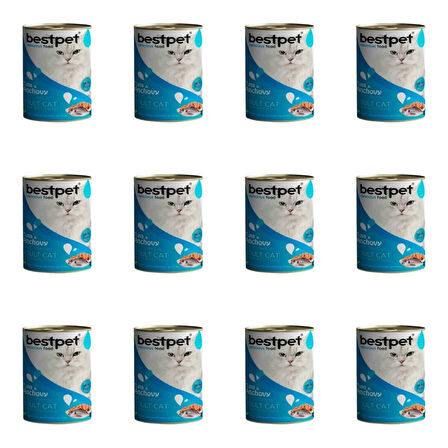 Bestpet Ton ve Hamsili Konserve Yetişkin Kedi Maması 400 Gr (12 Adet)
