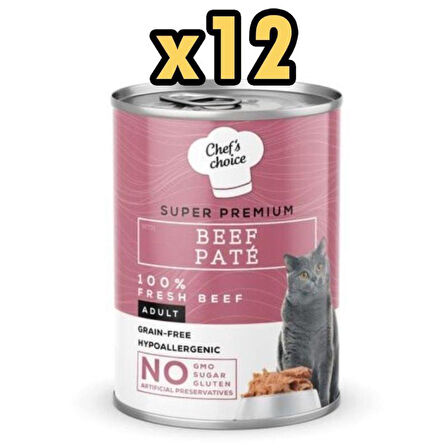 Chefs Choice Sığır Etli Tahılsız Ezme Kedi Yaş Maması 400 Gr X 12 Adet