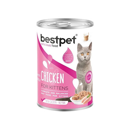 Bestpet Tavuklu ve Sütlü Yavru Kedi Konservesi 400 Gr (12 Adet)