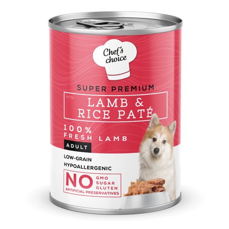 Chef’s Choice Hipoalerjenik Düşük Tahıllı Kuzulu ve Pirinçli Ezme Yetişkin Köpek Konservesi 400 Gr - 12'li Paket