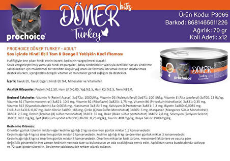 Prochoice Döner Bites Hindili Yetişkin Kedi Konservesi 70 GR