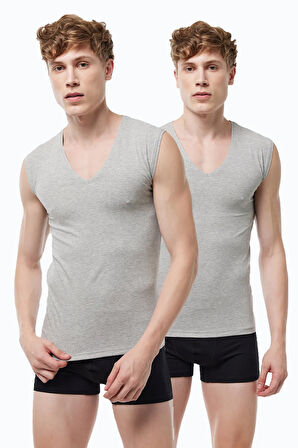 Erkek Gri 2 li Paket V Yaka İz Yapmayan Modal Kolsuz Atlet 064