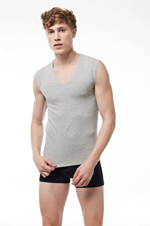 Erkek Gri 2 li Paket V Yaka İz Yapmayan Modal Kolsuz Atlet 064