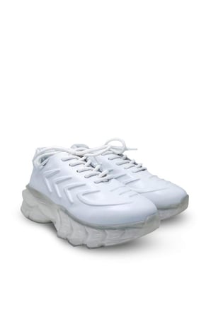 Şeffaf Kalın Tabanlı Kabartmalı Gerçek Hakiki Deri Beyaz Kadın Sneakers