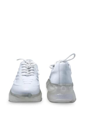 Şeffaf Kalın Tabanlı Kabartmalı Gerçek Hakiki Deri Beyaz Kadın Sneakers