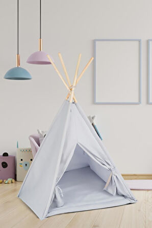 TommyBaby Çocuk Kızılderili Oyun Çadırı Ahşap Direkli Geniş Oyun Çadırı ve Minderli Ev & Bahçe Oyun Alanı Minderli