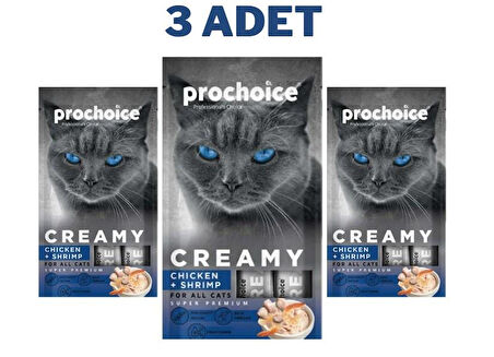 ProChoice Creamy Tavuklu Karidesli Krema Kedi Ödülü 4x15 Gr 3 Adet