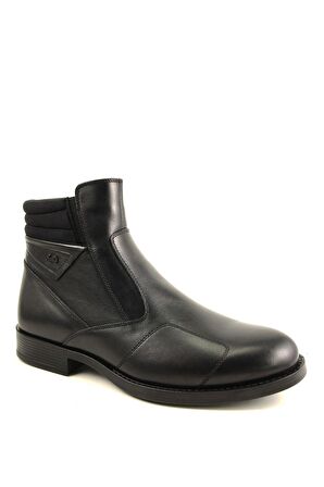Forelli 31664 Küt Burun Orta Topuk Lastikli Soğuk Havaya Dayanıklı Günlük Siyah Klasik Bot Deri
