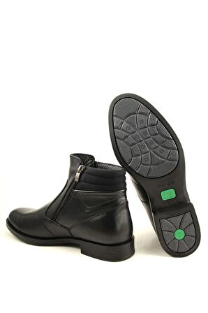 Forelli 31664 Küt Burun Orta Topuk Lastikli Soğuk Havaya Dayanıklı Günlük Siyah Klasik Bot Deri