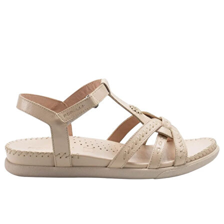 Forelli 22309 Lupin-G Bej Kadın Comfort Deri Sandalet