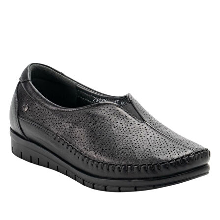 Forelli 23438-G Essel Siyah Kadın Comfort Deri Ayakkabı