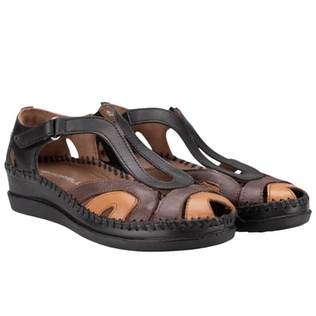 Forelli 22521 Sally-G Siyah/Taba Kadın Comfort Deri Sandalet