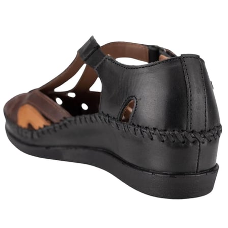 Forelli 22521 Sally-G Siyah/Taba Kadın Comfort Deri Sandalet