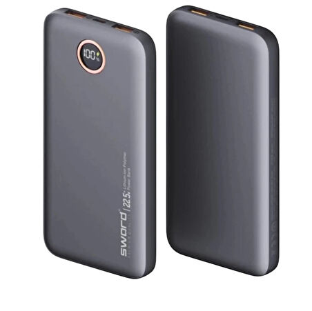 Sword 10F53 22.5W 10000 mAh Gri USB Kablolu Hızlı Şarj Powerbank QC3.0
