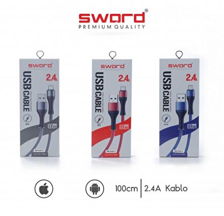 SWORD 2.4 Amper Iphone USB Kablo SW-A111 Kırmızı