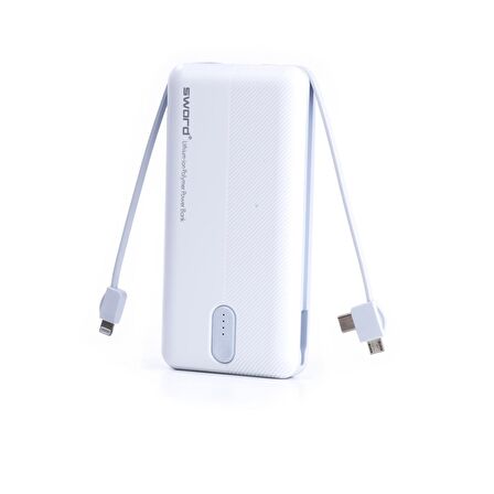 SWORD 10000 mah Kendinden Kablolu Powerbank (micro/type-c/iphone) White & Gray