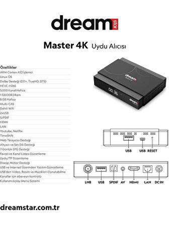 Dreamstar 4K Linux 8gb Hafıza Uydu Alıcısı Master 4K