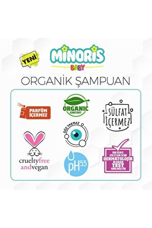 Minoris Baby Organik Saç ve Vücut Şampuanı Sülfat ve Parfüm içermez Vegan 400ml