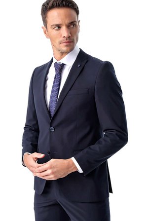 Erkek Lacivert Slim Fit Basic 6 Drop Takım Elbise