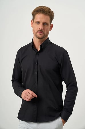 Slim Fit Düğmeli Yaka Oxford Kolay Ütülenebilir Pamuklu HEDİYE KUTULU Uzun Kollu Gömlek