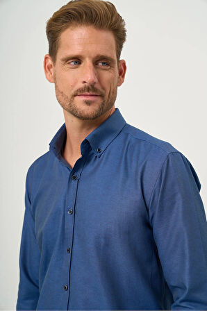 Slim Fit Düğmeli Yaka Oxford Kolay Ütülenebilir Pamuklu HEDİYE KUTULU Uzun Kollu Gömlek