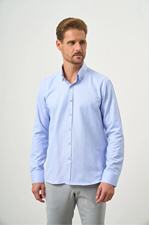 Slim Fit Düğmeli Yaka Oxford Kolay Ütülenebilir Pamuklu HEDİYE KUTULU Uzun Kollu Gömlek