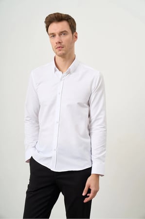 Slim Fit Düğmeli Yaka Oxford Kolay Ütülenebilir Pamuklu HEDİYE KUTULU Uzun Kollu Gömlek