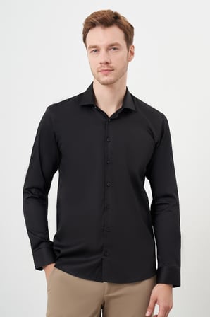 Siyah Erkek Stil Slim Fit Hediye Kutulu Gömlek, Kravat, Parfüm Ve Cüzdan Seti